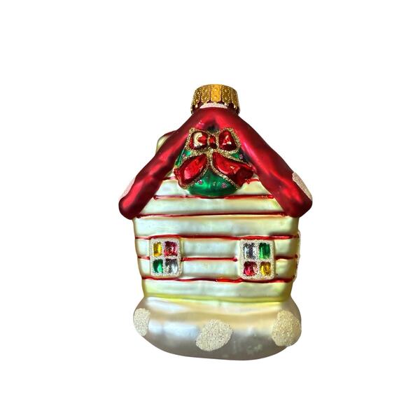 Christmas Village House Ornament Glass Embellished UT Wreath Glitter - Picture 3 of 9